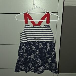 Navy and White Striped Dress with Red Straps